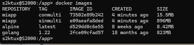 Comparación de tamaños con docker images
