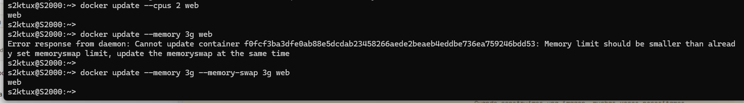 docker update cambiando límites en caliente