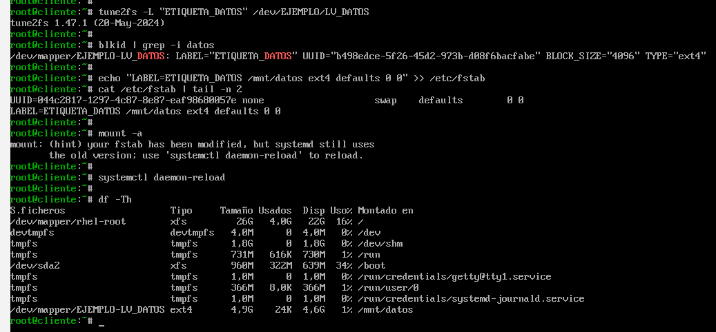 Entrada persistente de un sistema de archivos en /etc/fstab