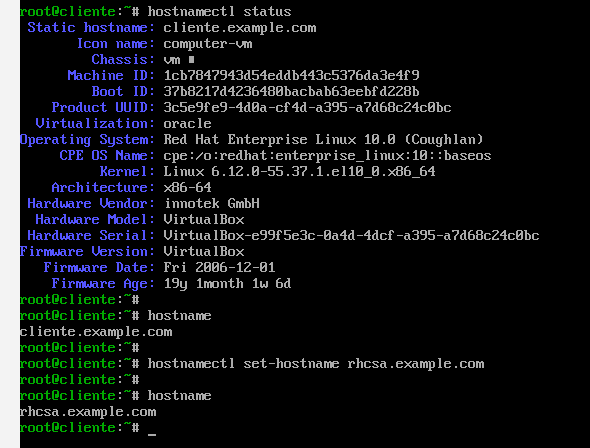 hostname ejemplo configuración