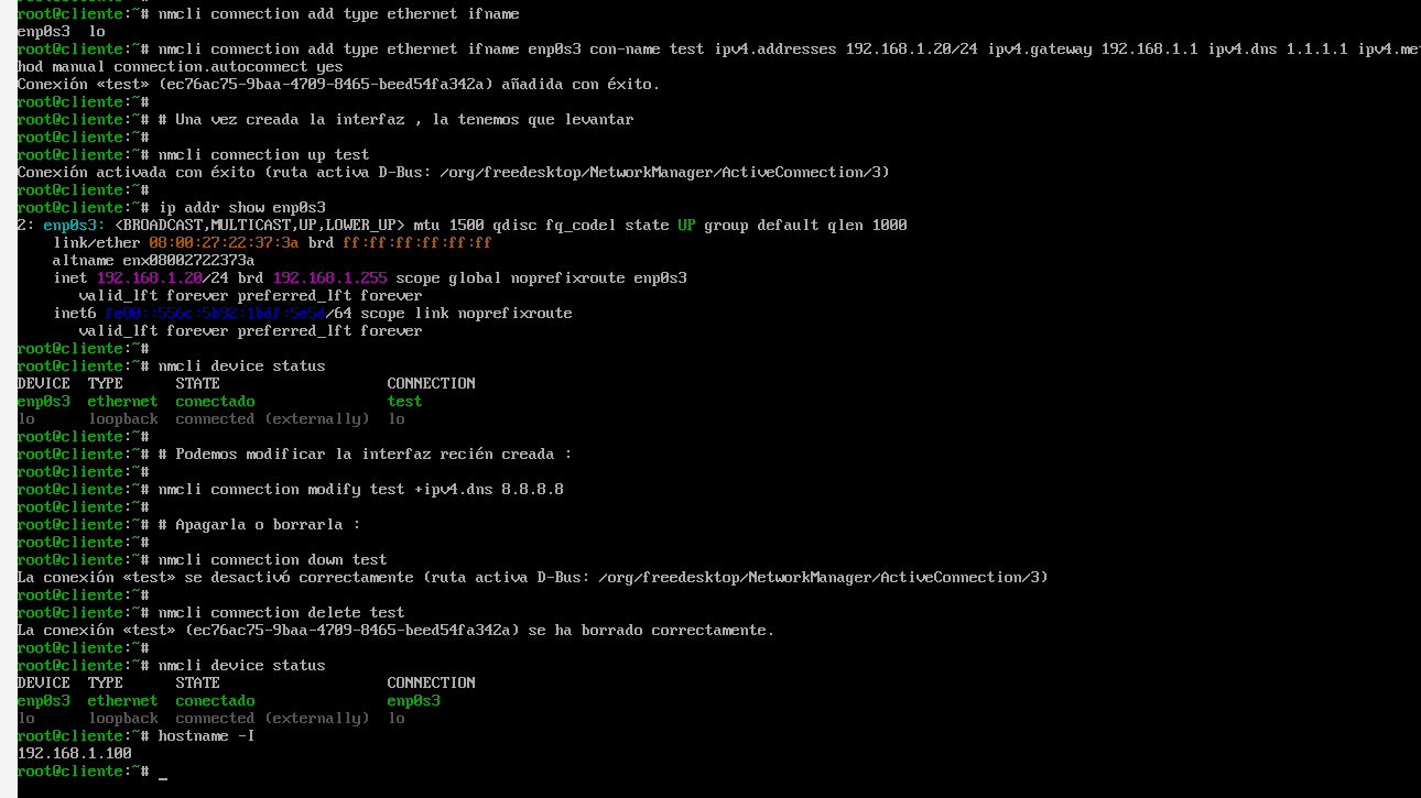 nmcli ejemplo configuración