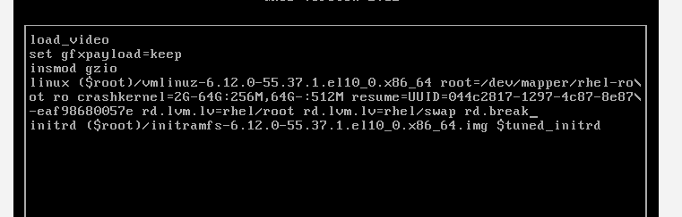 Edición de la entrada de GRUB para recuperar la contraseña de root