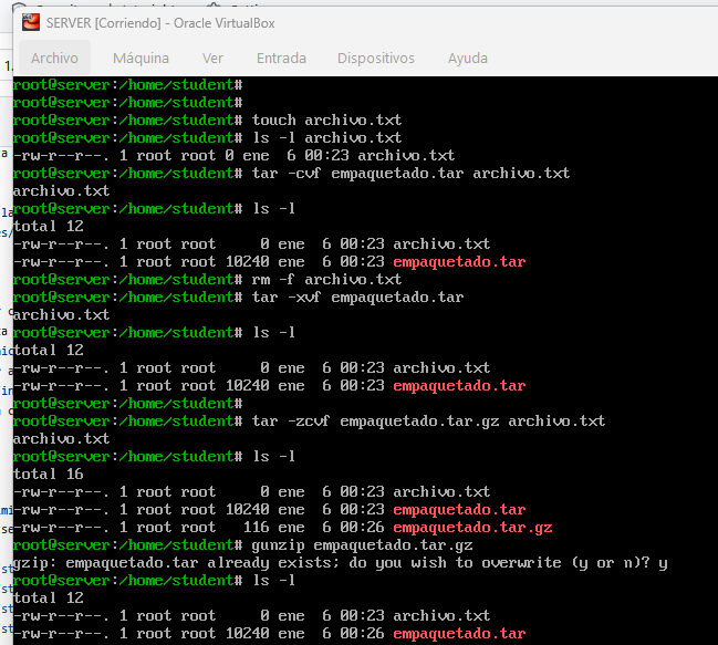 Ejemplo de tar / gzip / bzip2